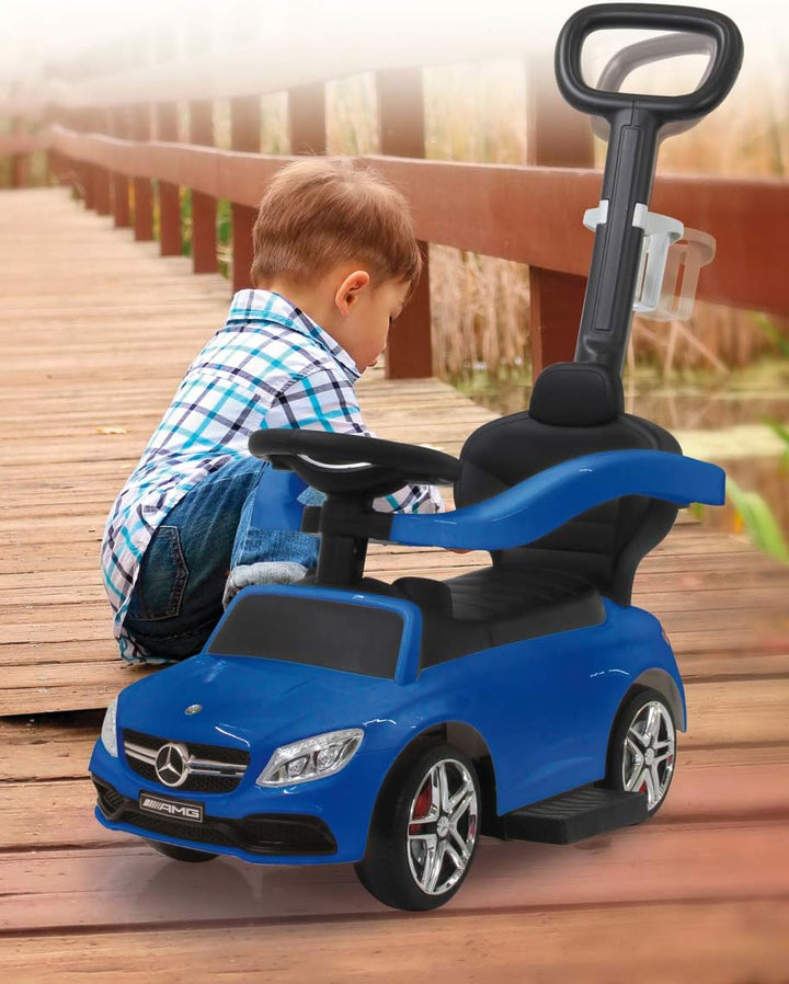 JAMARA 460447 - Rutscher Mercedes-AMG C 63 3in1 - Kippschutz, Kofferraum, Schub-und Haltestange mit
