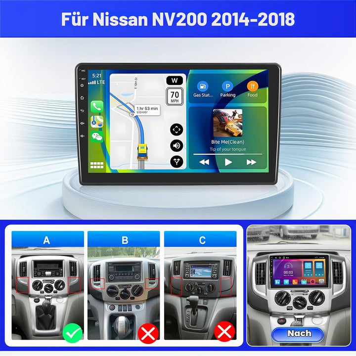 Radio für Nissan NV200 2014-2018 Android 15 2+64G mit Wireless CarPlay Android Auto, 9 Zoll Bildschi