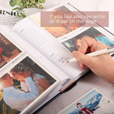 RECUTMS Fotoalbum, 15,2 x 10,2 cm, für 200 Fotos, Premium-Lederalbum, zum Einschieben, Hochzeitsalbu