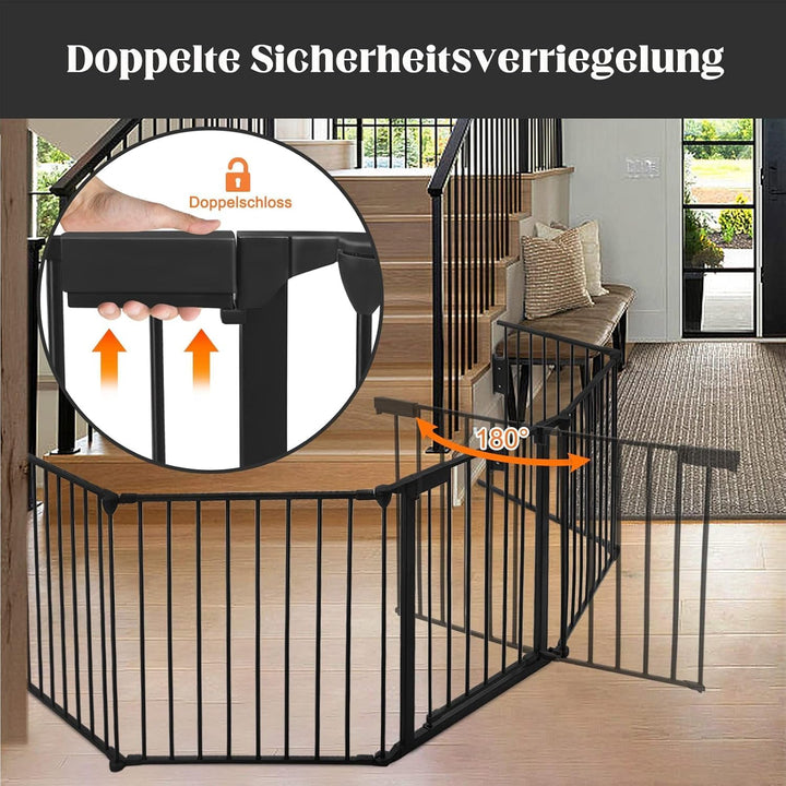 FIVMEN Kaminschutzgitter mit Tür 300 cm Metall Ofenschutzgitter Kamingitter Kinderschutz Faltbar Abs