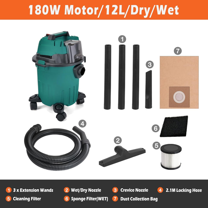 12 Liter Akku-Handstaubsauger mit 180W Bürstenlosem Motor Kompatibel mit Makita 18V Akku für Haushal