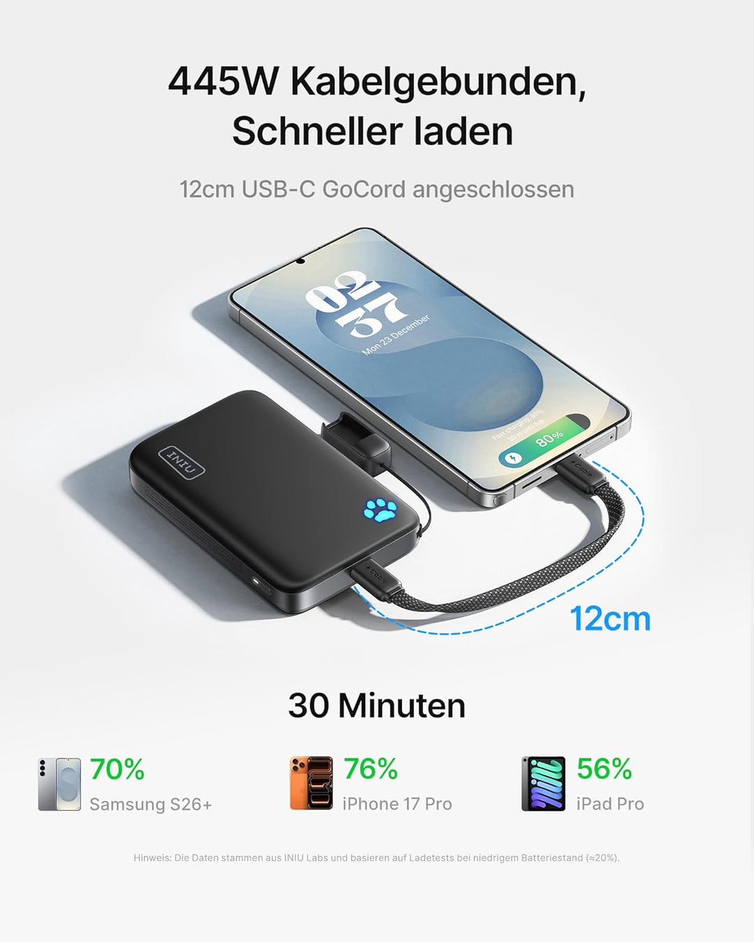 INIU Kompakt Power Bank für MagSafe, 10000mAh Original Qi2-zertif 25W Wireless & 45W USB C Schnellla