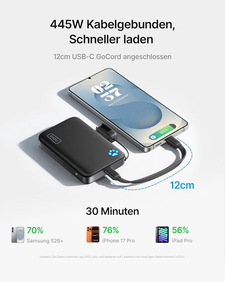 INIU Kompakt Power Bank für MagSafe, 10000mAh Original Qi2-zertif 25W Wireless & 45W USB C Schnellla