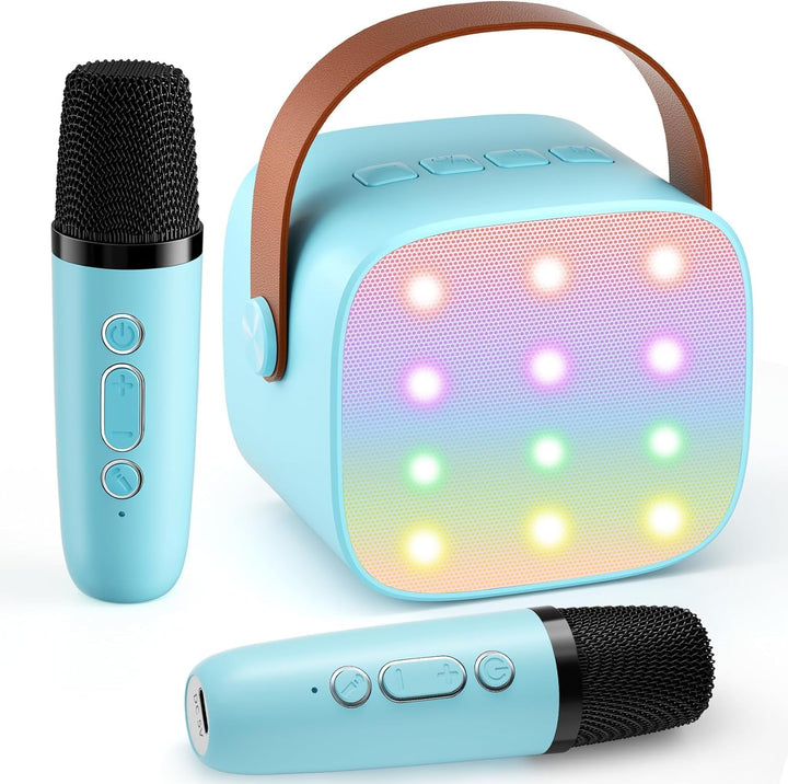 Mini-Karaoke-Maschine mit 2 kabellosen Mikrofonen, Top-Tragbare Bluetooth-Karaoke-Maschine für Kinde