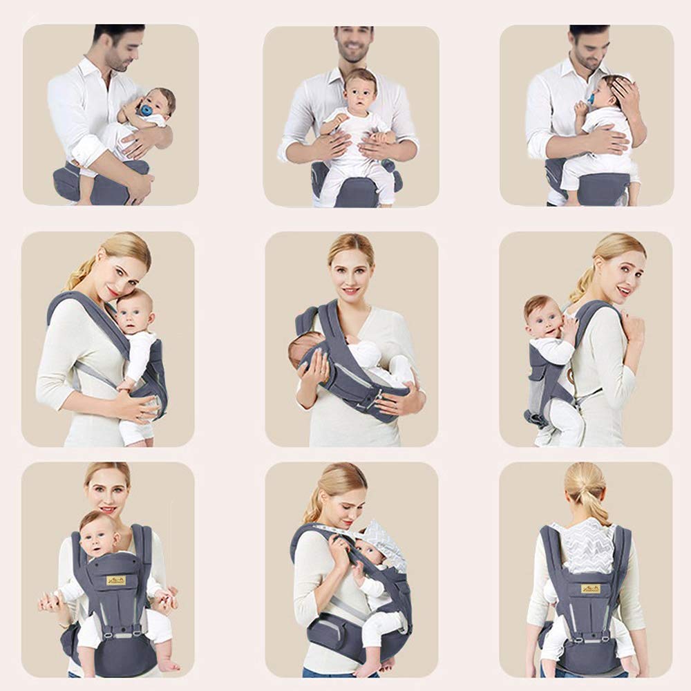 Viedouce Babytrage Ergonomische mit Hüftsitz/Reine Baumwolle Leicht und atmungsaktiv/Multiposition:D