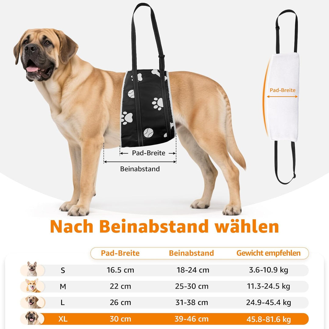 Weiche Hunde Tragehilfe - Verstellbare Gehhilfe für Hunde in verschiedenen Grössen, Sicherheitsunter