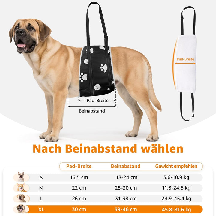 Weiche Hunde Tragehilfe - Verstellbare Gehhilfe für Hunde in verschiedenen Grössen, Sicherheitsunter