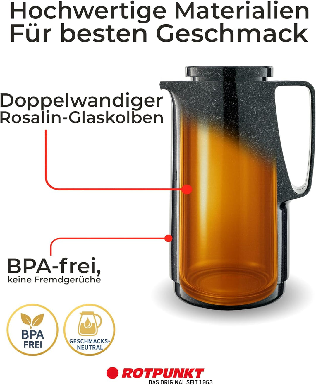 Rotpunkt Isolierkanne 760" 1,0l in schwarz, Edelstahl, 20 x 10 x 10 cm, Schwarz