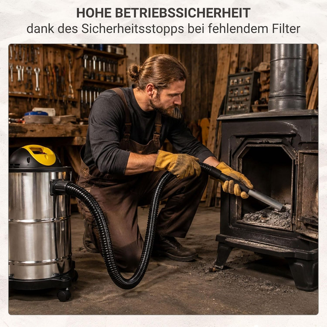 Syntrox 2 in 1 Edelstahl Aschesauger + Staubsauger Titana, Leicht und handlich, 4 Laufrollen, 1600 W