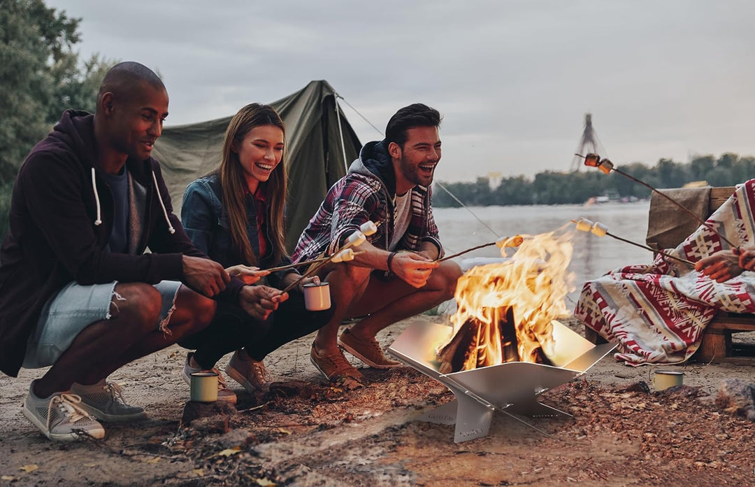 Design Camping Feuerschale aus Edelstahl | Faltbare Feuerstelle Outdoor, Camping, Garten | Mobile, d
