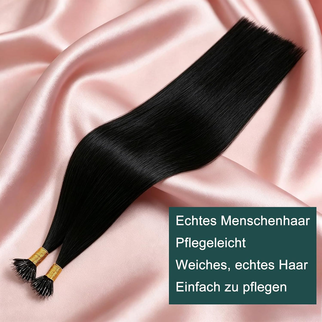 Easyouth Nano Bead Extensions Echthaar Farbe Pechschwarz 14 Zoll 50 Stück 50g Pre Bonded Haarverläng