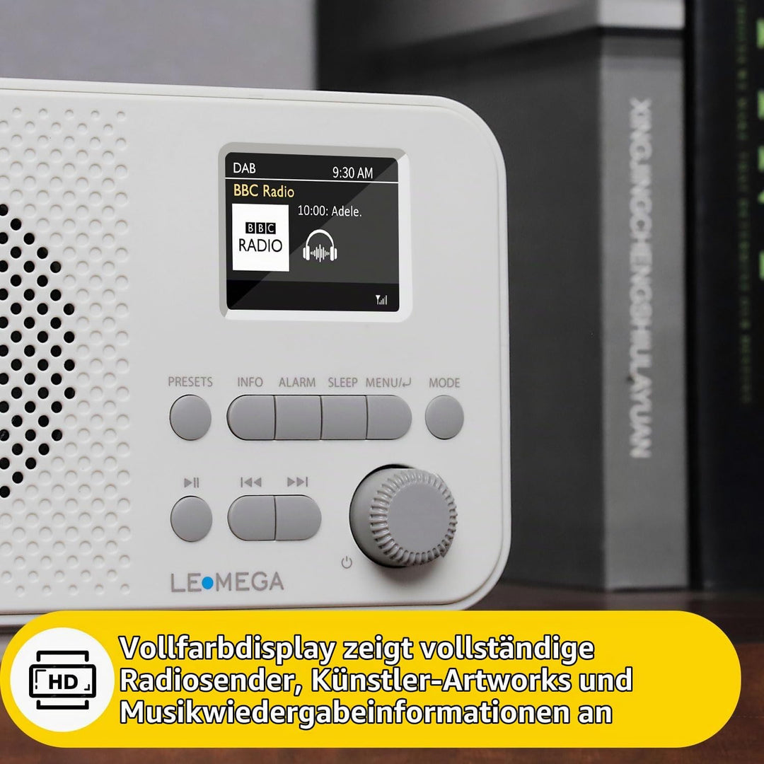 Tragbares DAB+-Radio mit Bluetooth | Wiederaufladbarer Akku mit 15 Stunden Spielzeit oder Netzbetrie