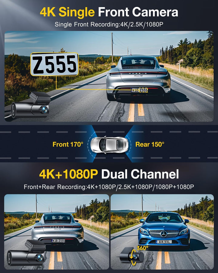 GKU 4K Dashcam Auto Vorne Hinten, 5GHz WiFi GPS, Dual Dash Cam, 1.5” IPS Mini Auto Kamera mit 64GB S