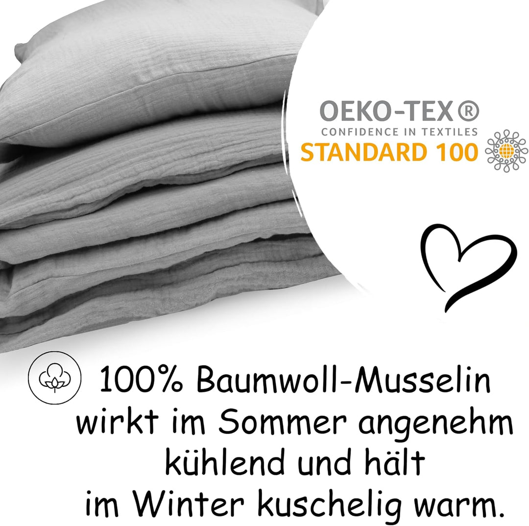 PinkZebra Bio-Baumwolle-Musselin Kinderbettwäsche Set 100 x 135 cm + 40 x 60 cm, Bettwäsche für Mädc