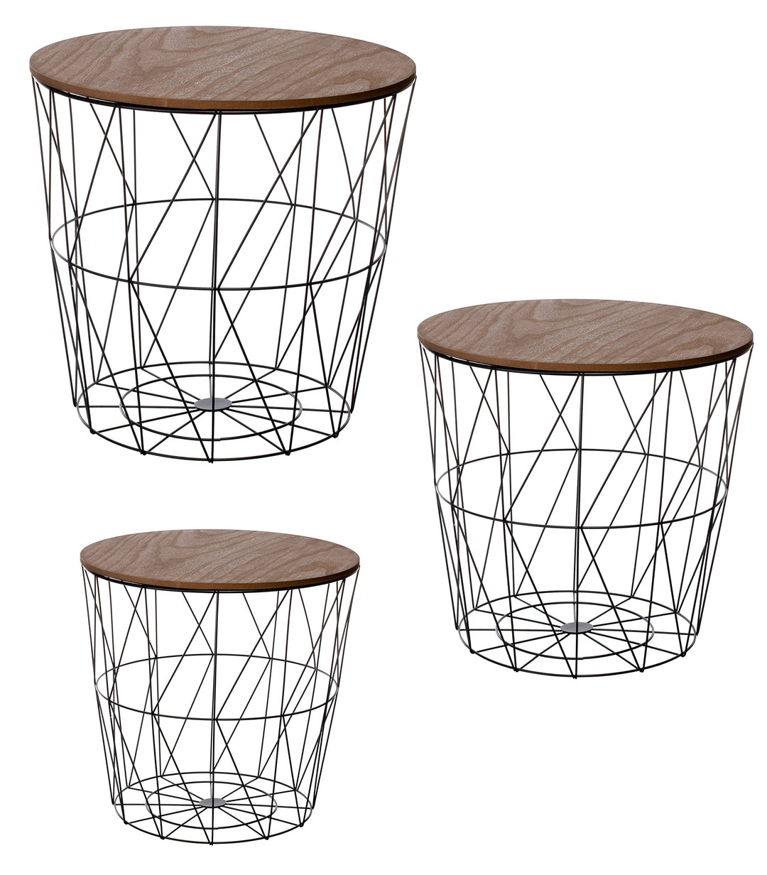 Brandsseller 3er Tischset Beistelltisch Couchtisch Ø 29 cm Ø 34 cm Ø 39,5 cm Gestell Schwarz - Holz
