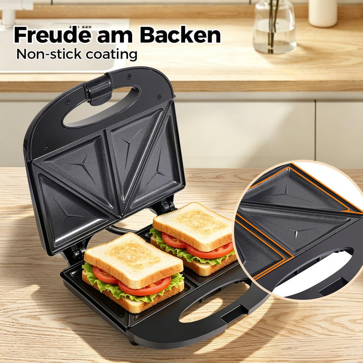NIRVA 750W Sandwichtoaster für 4 Sandwiches, Sandwichmaker mit Antihaftbeschichtung, Sandwich Maker