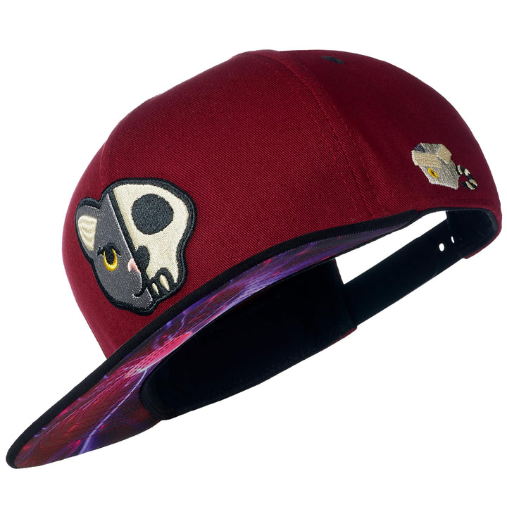 Cadency® Snapback Cap Schrödingers Katze, Damen und Herren, Weinrot, Unisex, Grössenverstellbar