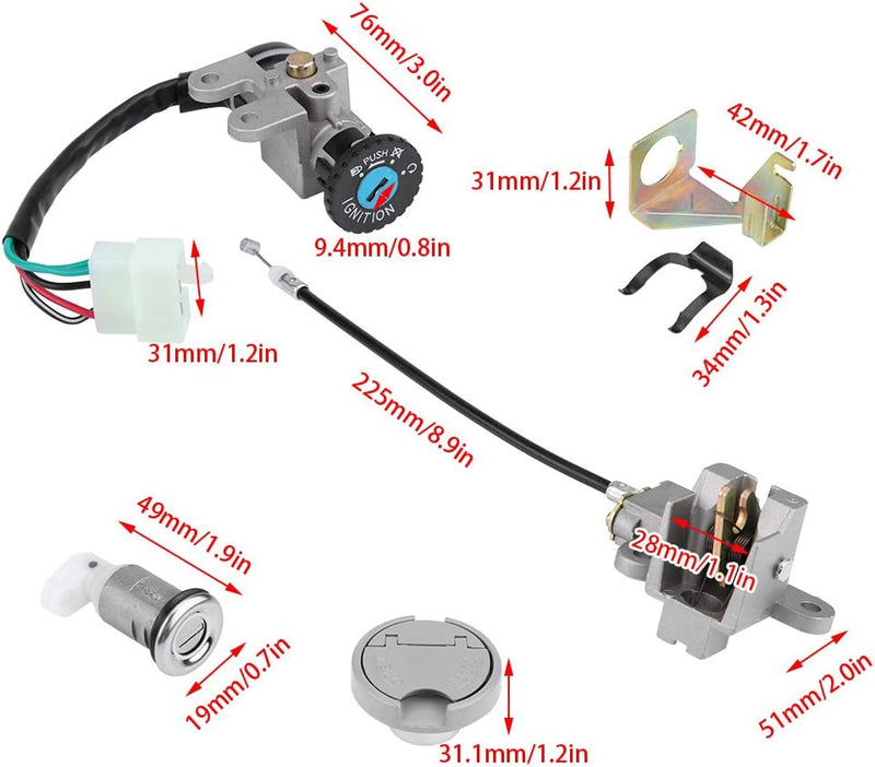 KIMISS1 Set 5Pin Stecker 2 Schlüssel Zündschloss Key Lock Tankdeckel Set für Gy6 50cc, 150cc Motorro