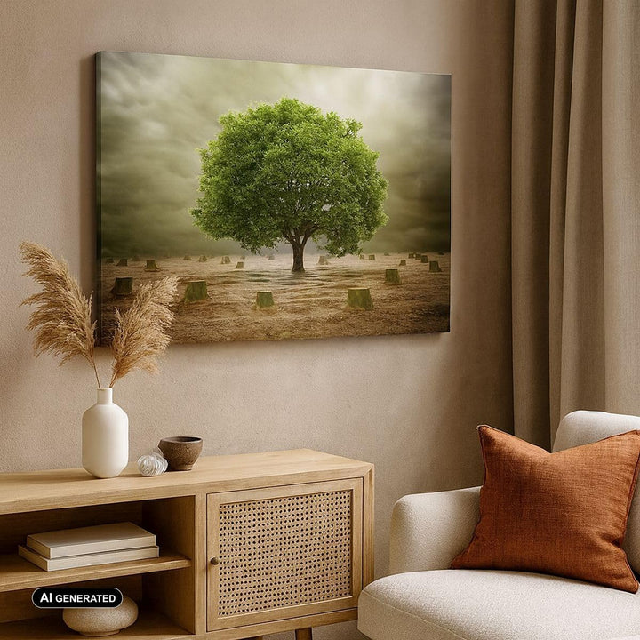 Bilder auf Leinwand Baum Feld Umwelt Leinwandbild mit Rahmen 70x50cm Wandbilder Dekoration Wohnzimme