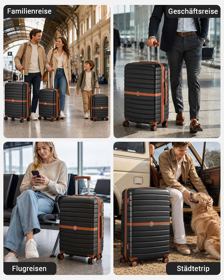 KONO Koffer Reisekoffer Trolley Kofferset 3 Teilig von ABS+PC Hartschalenkoffer mit Zwillingsrollen
