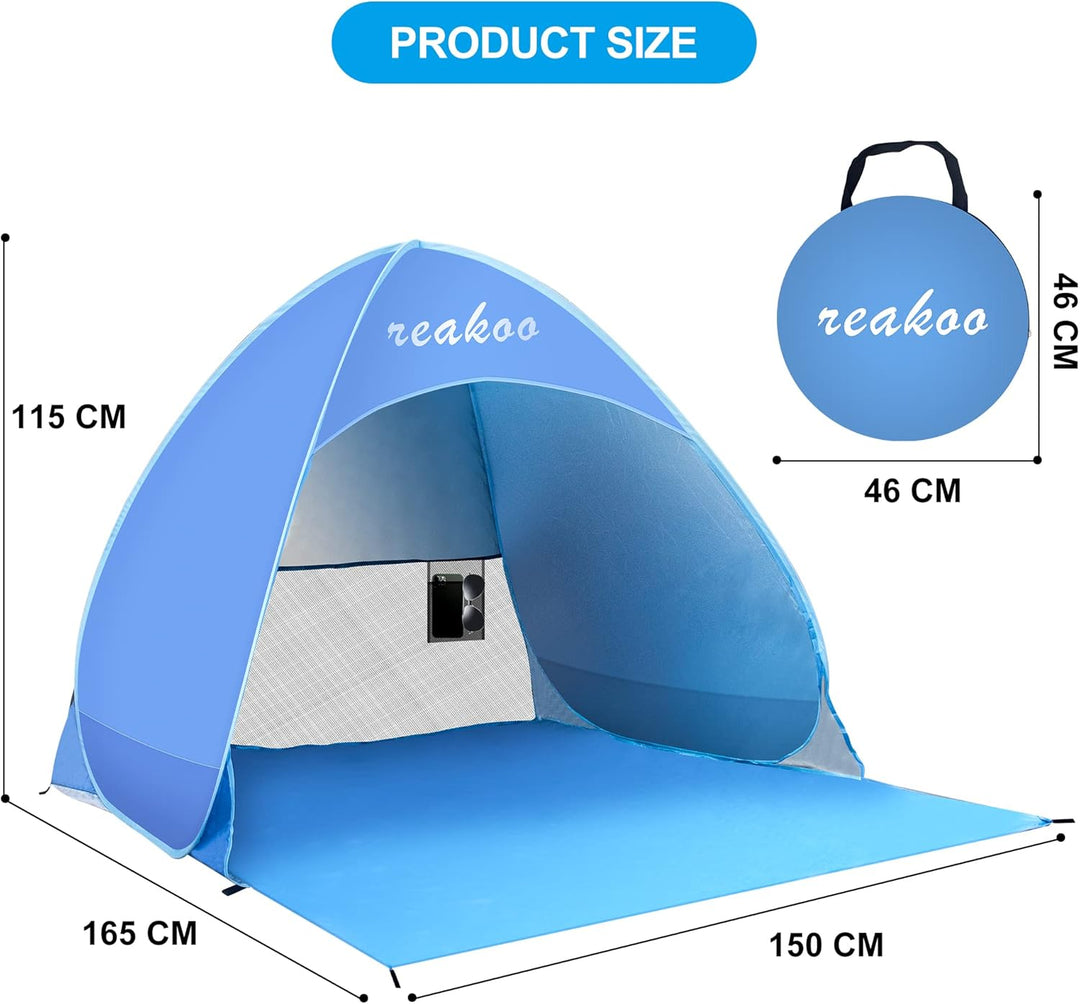 Strandmuschel Pop Up UV Schutz 50+, Tragbar Gross Strand Zelt, Automatisches Strandmuschel, Windschu