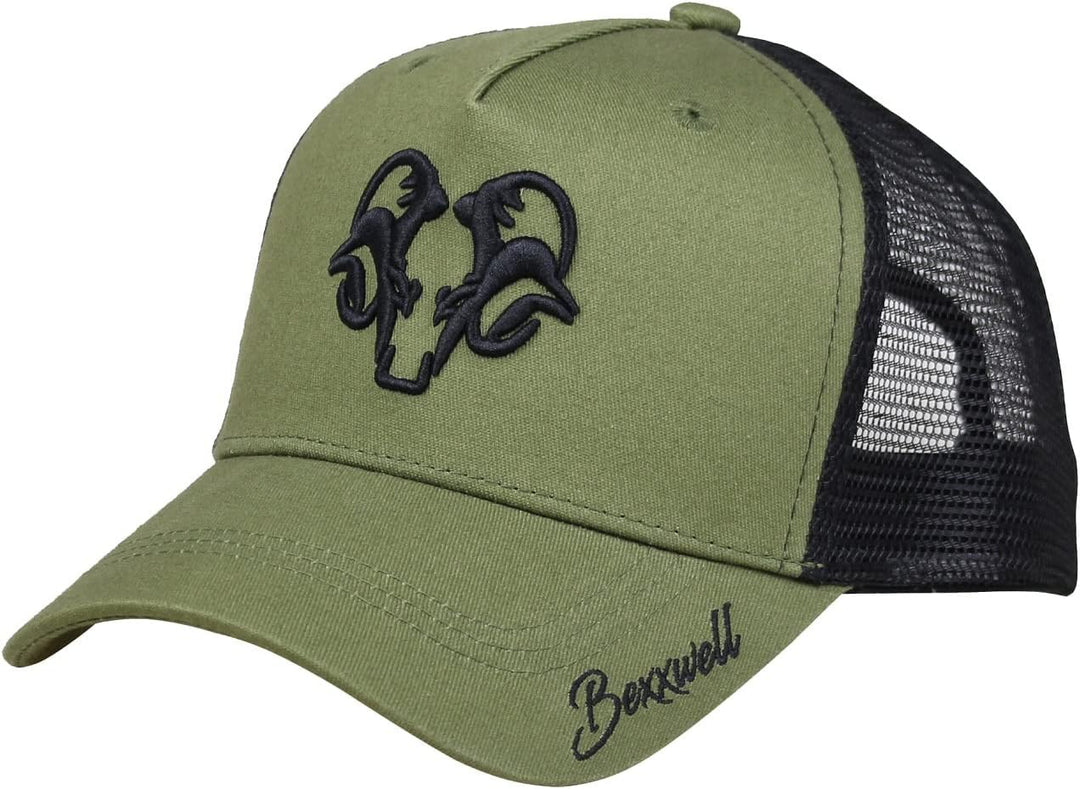 Bexxwell Trucker Cap olivgrün/schwarz mit 3D Logo-Stickerei (optimale Passform, Kappe, Black, Green,