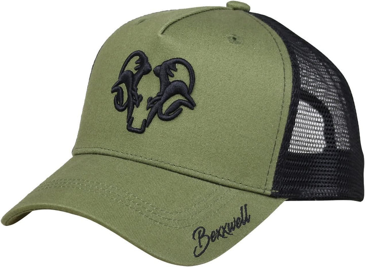 Bexxwell Trucker Cap olivgrün/schwarz mit 3D Logo-Stickerei (optimale Passform, Kappe, Black, Green,