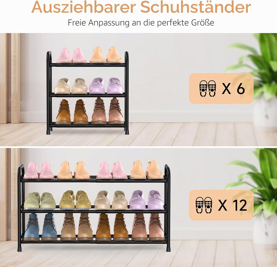 esonstyle Schuhregal mit 3 Ebenen, Verstellbar 42-77 cm, Für 6-12 Paar Schuhe, Platzsparend Schuhreg