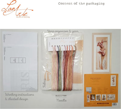 Lanarte Zählmusterpackung Iris Botanisch Kreuzstichpackung, Baumwolle, Mehrfarbig, 20 x 60 x 0.3 cm
