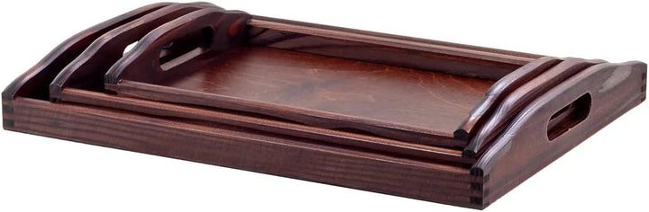 Wooden World Set aus 3 Holztabletts mit Griffen, Braun, 3 verschiedene Grössen