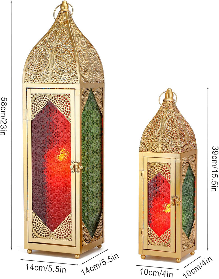 TRIROCKS 2er-Set Dekorative Ramadan-Kerzenlaterne aus Metall Orientalischer Kerzenhalter Arabische H
