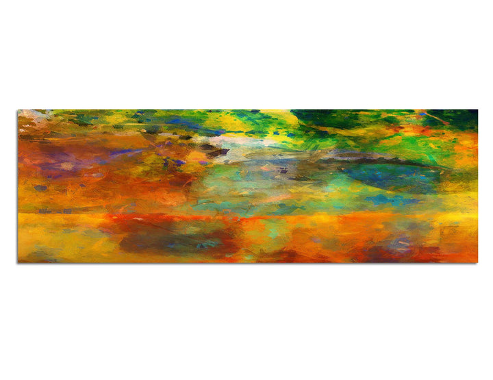 Paul Sinus Art Panoramabild auf Leinwand und Keilrahmen 150x50cm Hintergrund abstrakt grün blau oran