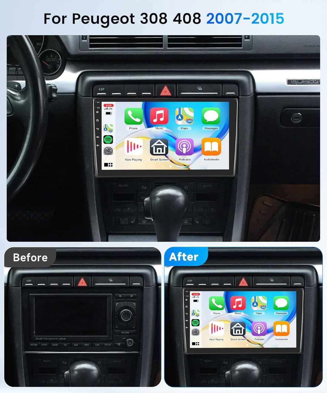 4+64G Android Autoradio für Audi A4 S4 RS4 B6 B7 8E 2000-2009 9 Zoll Wireless Carplay Autoradio mit