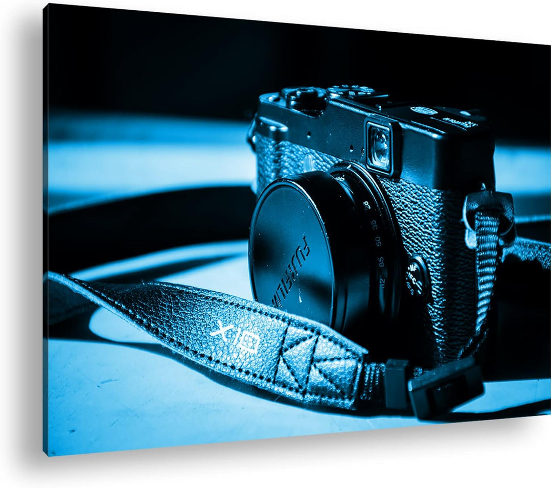 deyoli alte Schwarze Kamera Format 80x60 Effekt: Monocrome Blau als Leinwandbild, Motiv fertig gerah