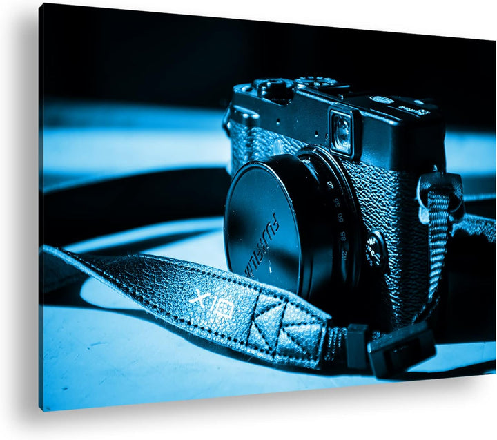 deyoli alte Schwarze Kamera Format 80x60 Effekt: Monocrome Blau als Leinwandbild, Motiv fertig gerah