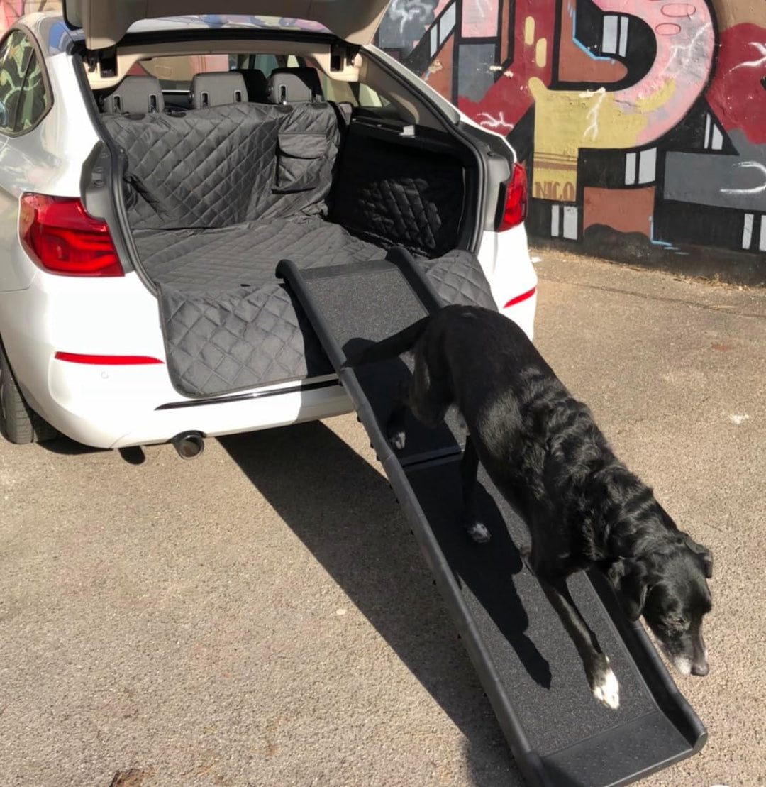 VOZZY® Auto Kofferraumrampe klappbar Hunderampe max90kg Sicher, Schonend,156x40cm Hundetreppe aus Ku