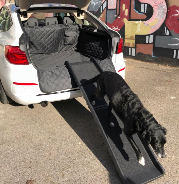 VOZZY® Auto Kofferraumrampe klappbar Hunderampe max90kg Sicher, Schonend,156x40cm Hundetreppe aus Ku