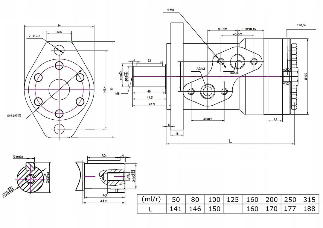 Presko Orbitaler Gerotor Hydraulikmotor 315 cm³/Umdrehung G ½" Anschluss, SAE A - Äquivalent OMR 315