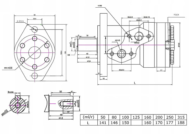 Presko Orbitaler Gerotor Hydraulikmotor 315 cm³/Umdrehung G ½" Anschluss, SAE A - Äquivalent OMR 315