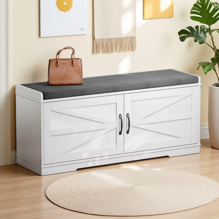 Feonase Schuhschrank mit Sitzfläche, Schuhregal Schmal, Shoe Cabinet mit Türe, Schuhbank Geschlossen