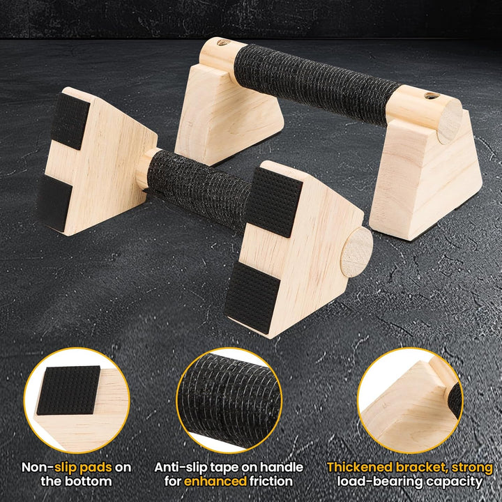 2 Stück Liegestützgriffe aus Holz Handstand Griffe 20 CM Push Up Bars mit Rutschfeste Gummipuffer, P