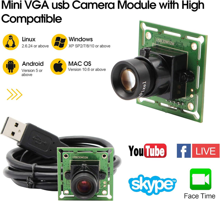 G 60fps USB Kameramodul 0.3mp Webcam modul Weitwinkel VGA Webkamera,480P 8mm Objektiv USB mit Kamera