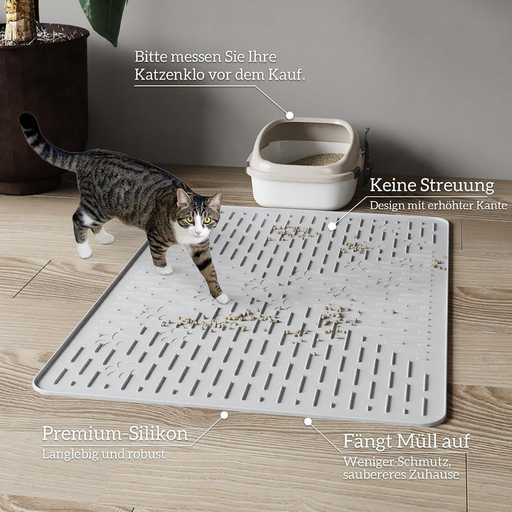 OHMO Katzenklo Matte Katzenstreu Matte Wasserdicht Silikon 60x40cm Grau | Urin&amp;Wasserdichte Katzenma
