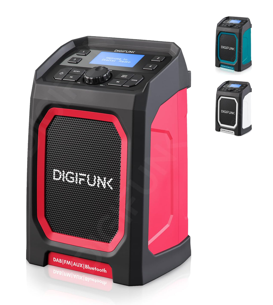DigiFunk Baustellenradio mit Akku | Wiederaufladbar über USB | DAB+ / DAB, FM, Bluetooth, AUX | IP65