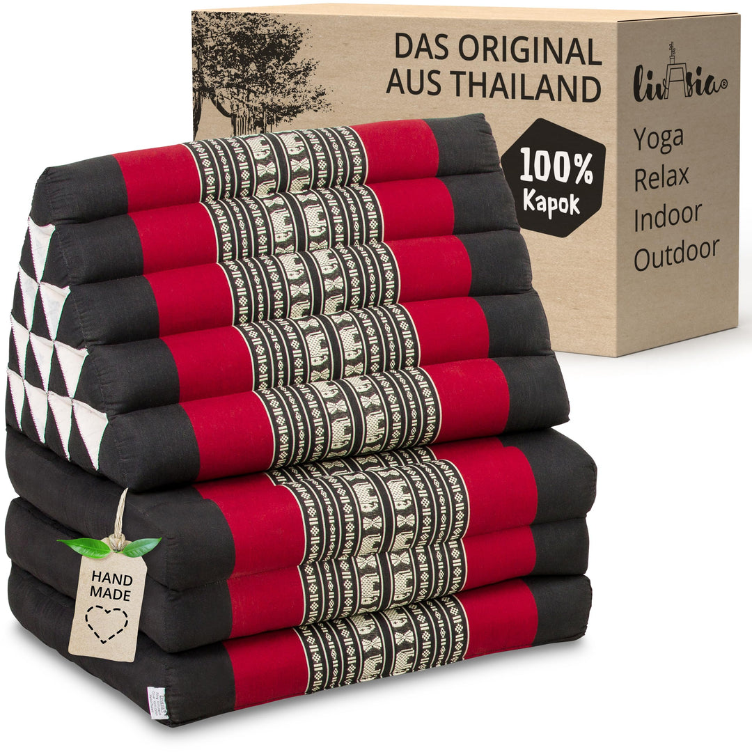 livasia Thaikissen 3 Auflagen extrahoch - 185x55x8cm - Dreieckskissen mit Klappmatratze, Kapok, Jumb