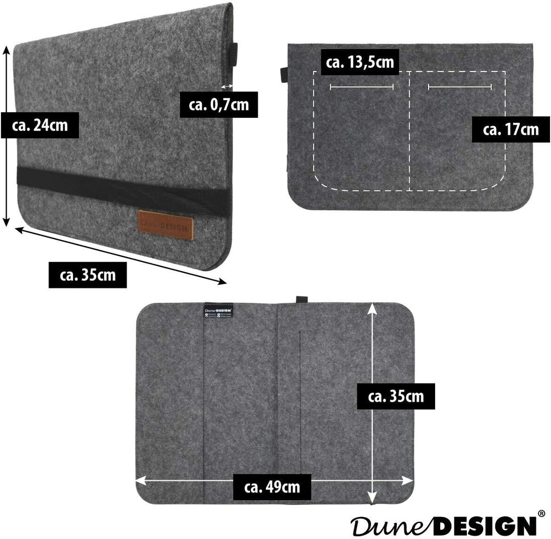 DuneDesign 13.3'' Filz Laptop-Tasche 35x24 cm Tablet Hülle Kompatibel mit MacBook Pro Air iPad Surfa