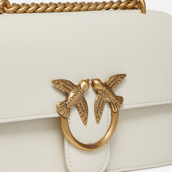 Pinko Damen Love One Mini Dc Kalbsleder Seide Tasche, Einheitsgrösse Z14q_weiss Seide Antique Gold,