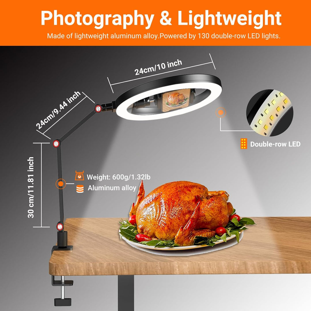 APEXEL 10" Ringlicht Mit Ständer und Telefonhalter, USB LED für Schreibtisch, Overhead Stativ Mit Ve