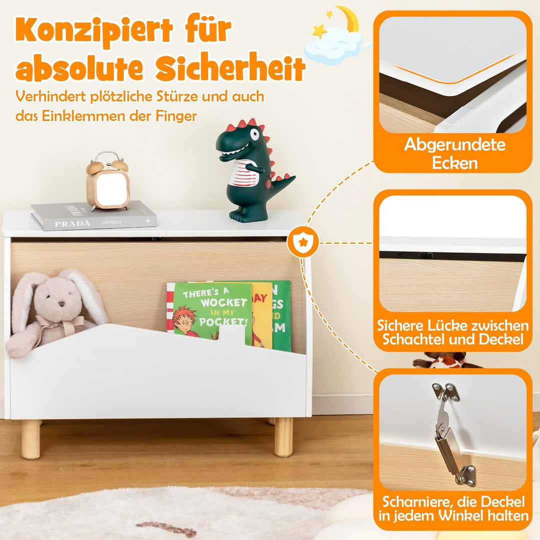 DREAMADE Kinderregal mit offener Ablage und Kiste, Spielzeug-Organizer mit Massivholzbeine, Spielzeu