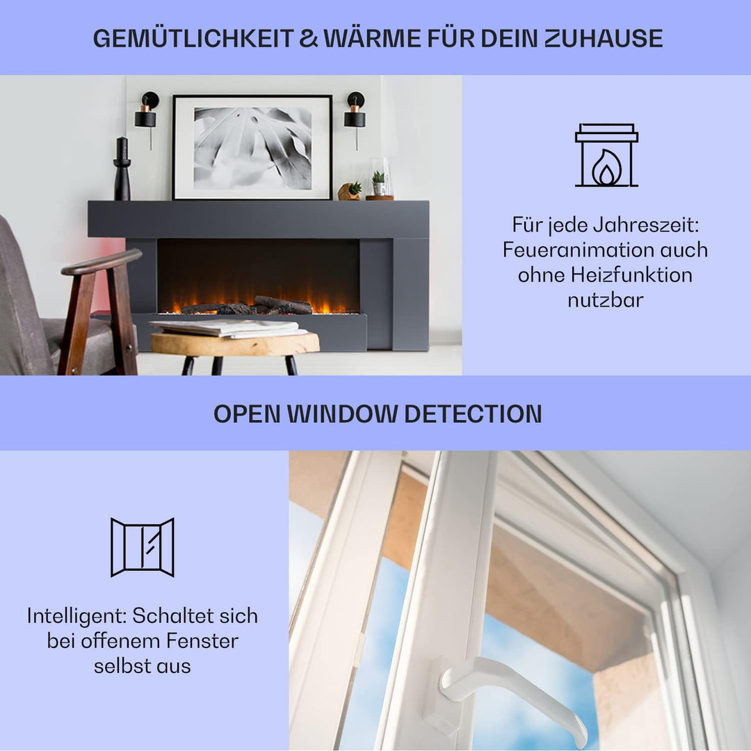 Klarstein Deko Kamin mit LED-Flammen, Elektro Kamin mit Heizung, 2000W Elektrisch, Sparsam, Wandkami